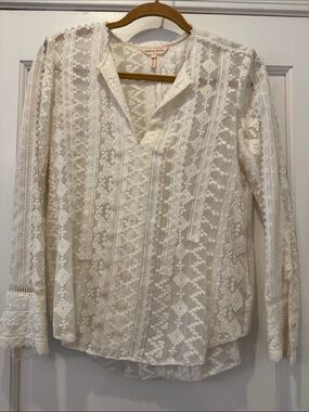 Rebecca Taylor White/Ecru Cotton Embroidered Silk Blouse